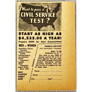 Franklin Institute "Civil Service Test Prep: Prepare Now" Vintage Print Ad 1956